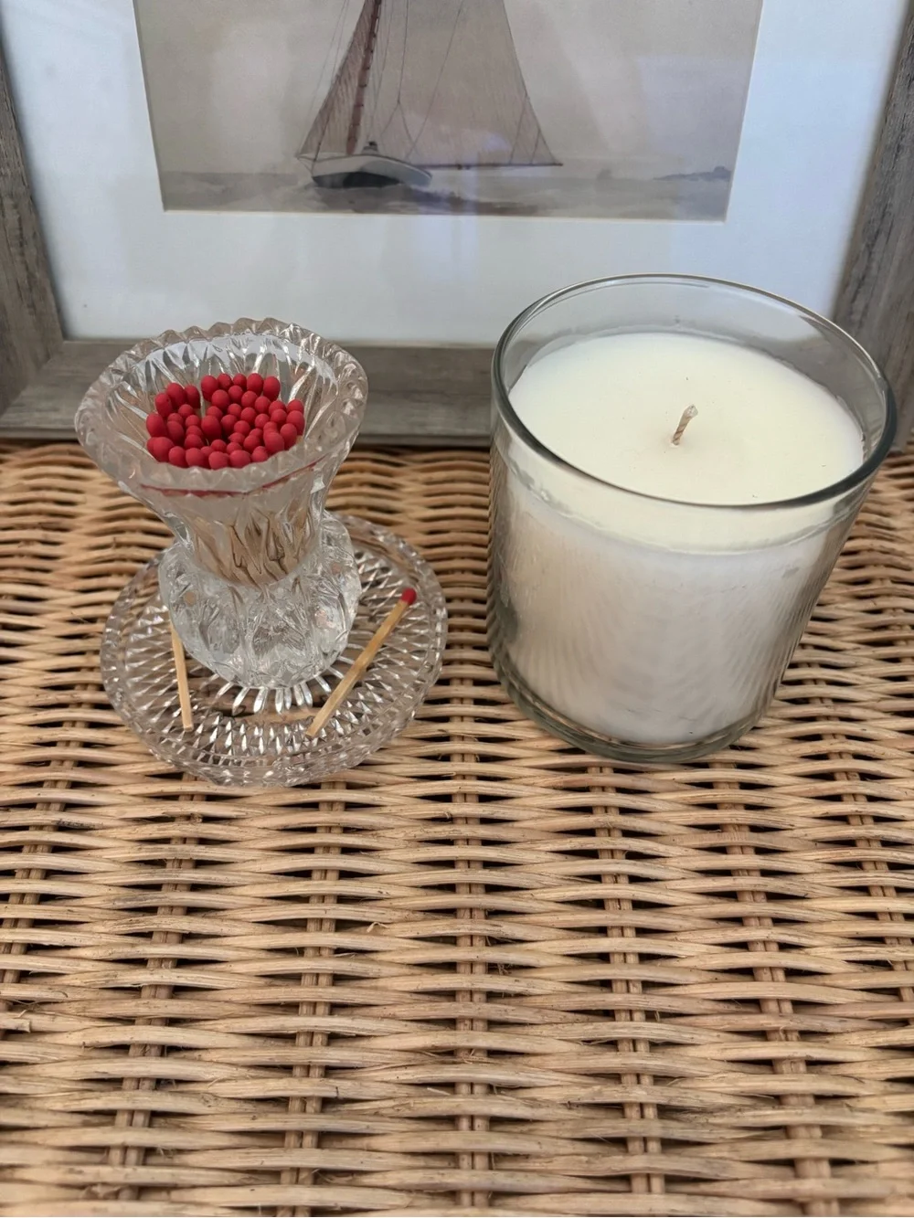 Clear Crystal Matchstick Holder with Crystal dish/match tray